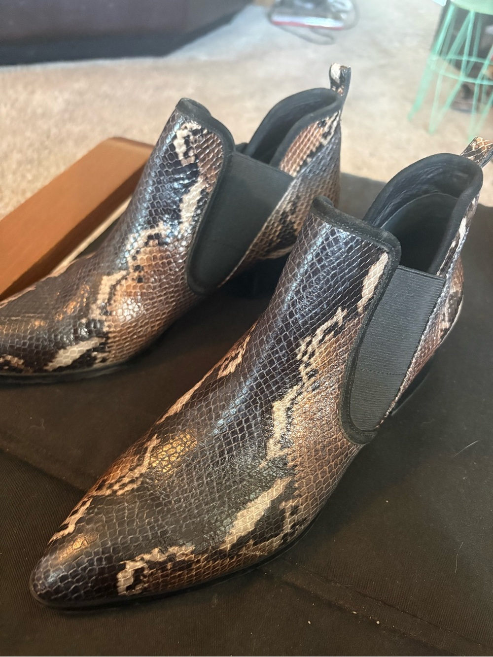 Donald J. Pliner Brown & Black Snake-Print Pointed Ankle Booties